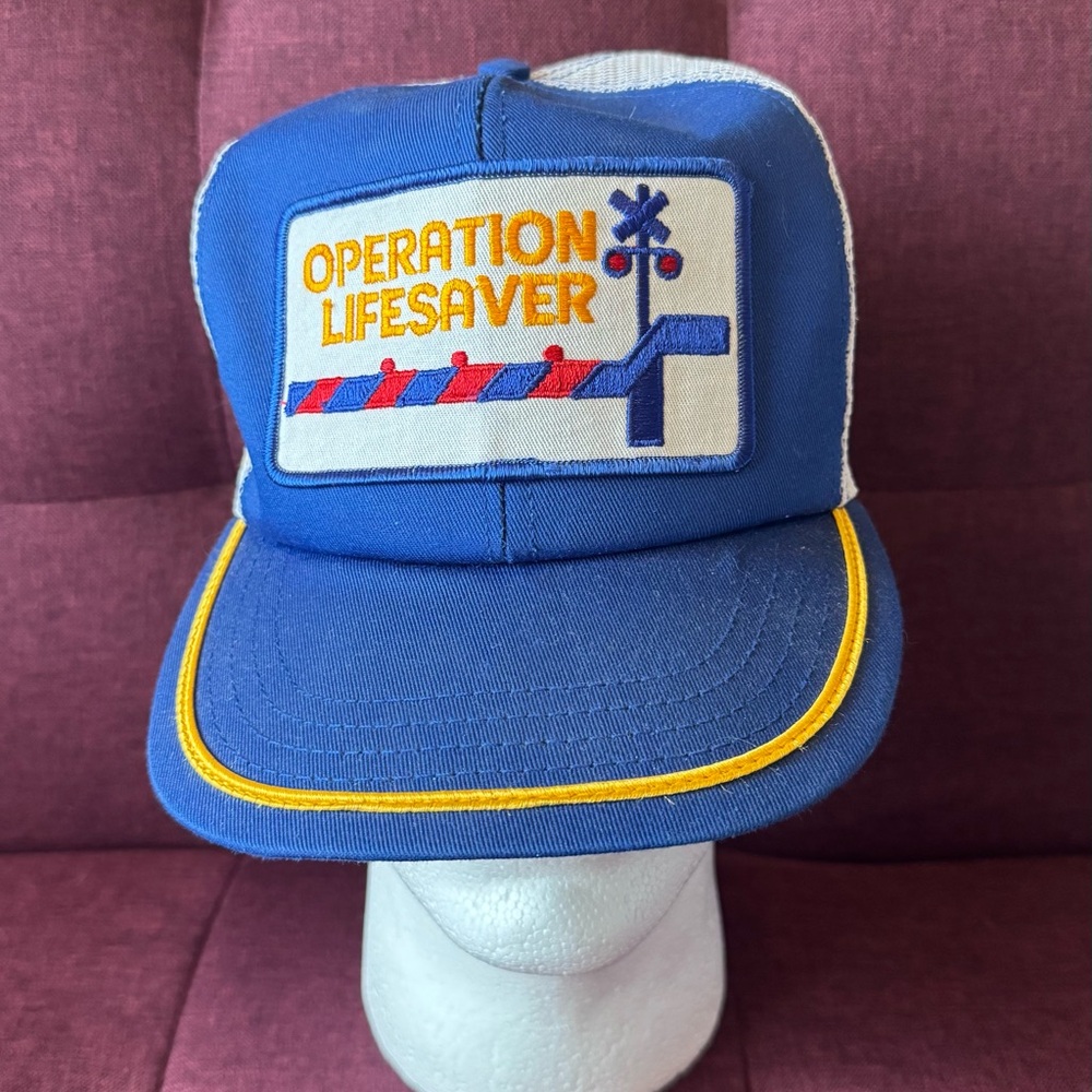 Vintage trucker SnapBack railroad safety hat.